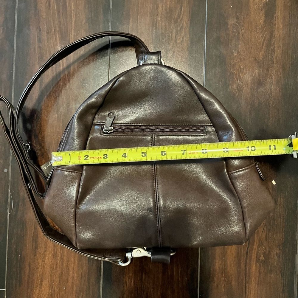Tignanello Backpack Maroon Black Purse Bag Leather Pockets Red Small Adj… - Picture 11 of 11